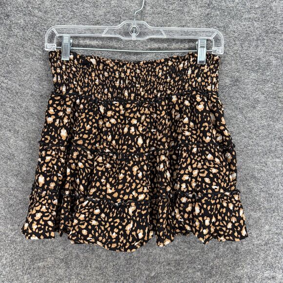 Pink Lily Skort Women L Large Black Animal Print Mini Short Pull On Rayon Casual - Picture 2 of 8